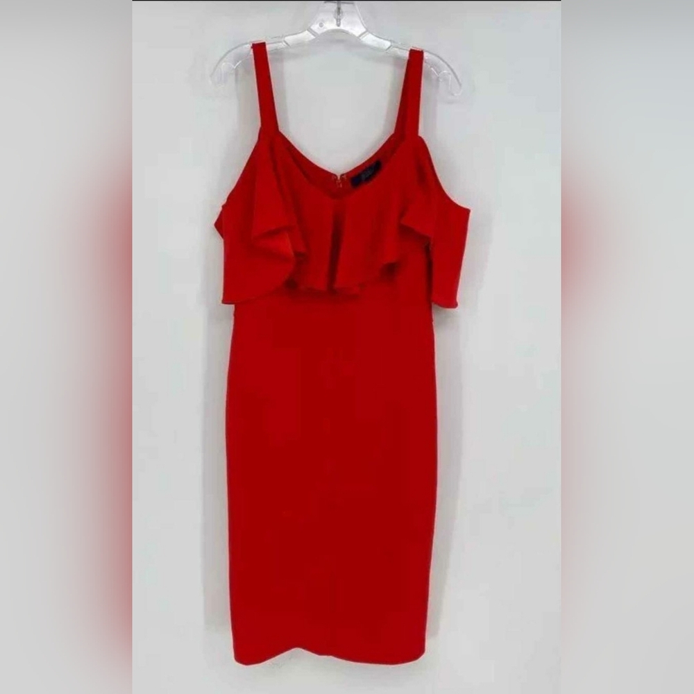 NEW Rachel Roy Womens Red Back Zip Cold Shoulder Sleeve Midi Sheath Dress XXL